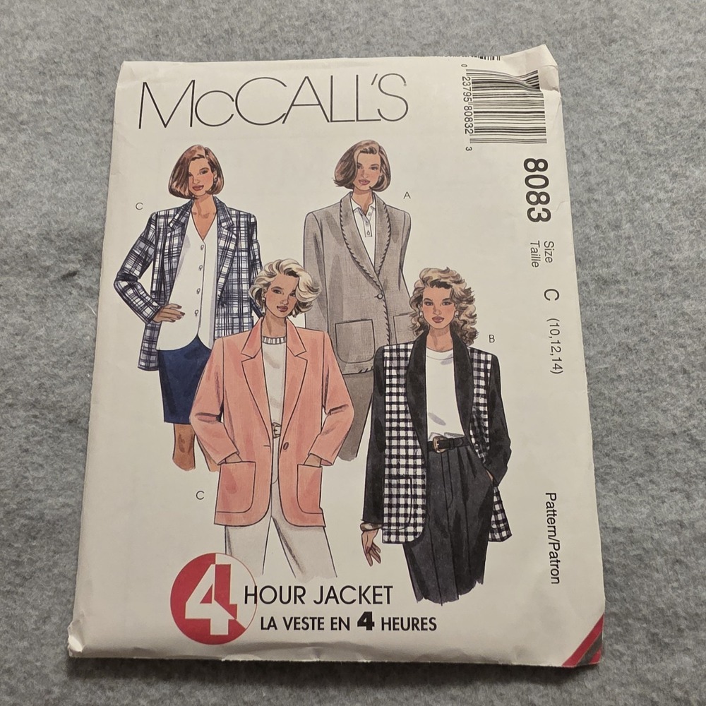 8083 SEWING Pattern UNCUT Sz Misses 10 12 14 loose fit lined unlined jacket